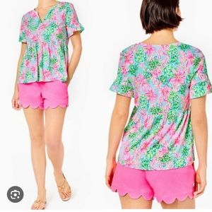 🌸Lilly Pulitzer Jodee Top. Large. Surf Blue So Shellegent 🐚